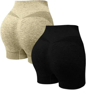 2 Packs Athletic Shorts for Women High Waisted Seamless Scrunch Butt Lifting Workout Shorts Tummy Control Yoga Short