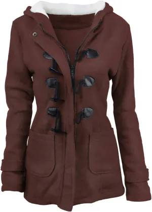 2024 Plus Size Coats for Women Color Horn Buttons Cardigan Padded Thick Warm Hooded Coat Jacket Overcoat Jacket