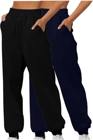 2pc Women's Cinch Bottom Sweatpants Sport Drawstring Pocket Casual Joggers Fleece Active Comfy Lounge Trousers