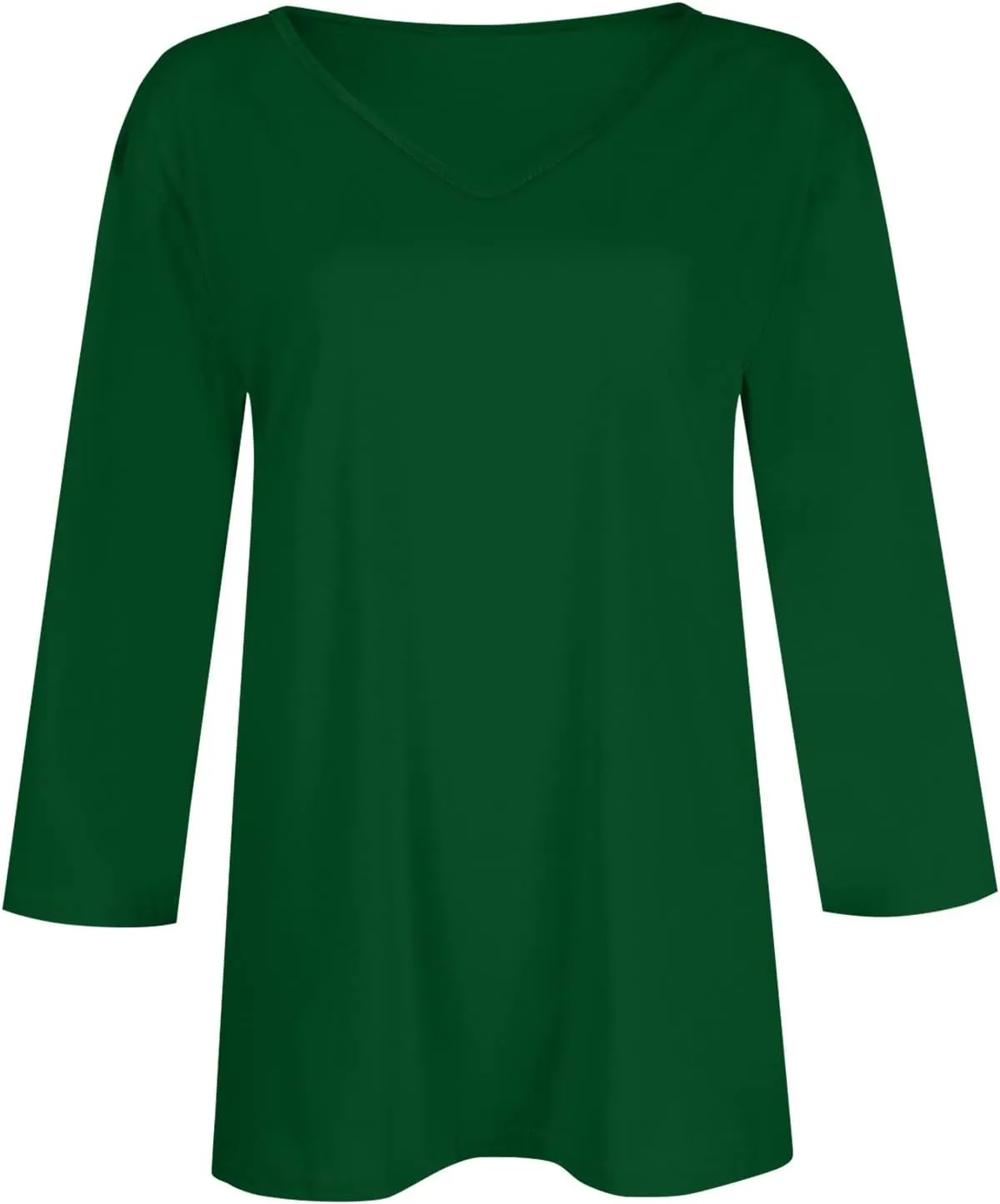 3/4 Length Sleeve Womens Tops Solid Color V Neck Work Tops 3/4 Sleeve Business Basic Tees Baggy Cute Tunic Tops
