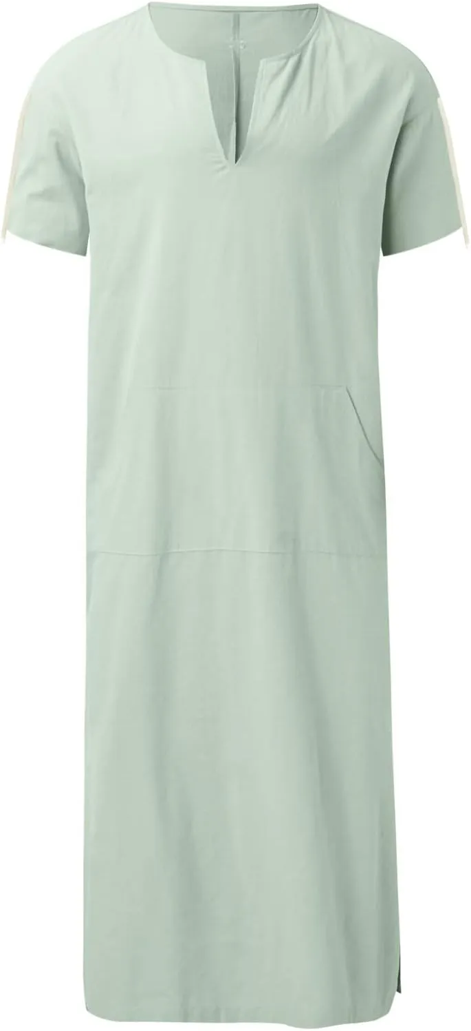 Alalaso Men's Muslim Kaftan Clothes Saudi Arabic Middle East Islamic Long Gown Dress Breathable Clothing Ramadan Jubbah