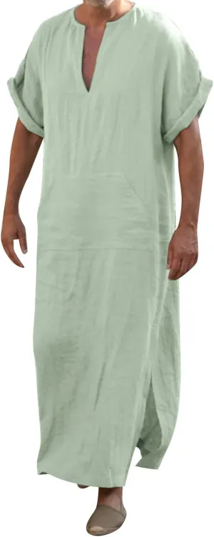 Alalaso Men's Muslim Kaftan Clothes Saudi Arabic Middle East Islamic Long Gown Dress Breathable Clothing Ramadan Jubbah