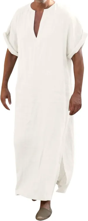 Alalaso Men's Muslim Kaftan Clothes Saudi Arabic Middle East Islamic Long Gown Dress Breathable Clothing Ramadan Jubbah