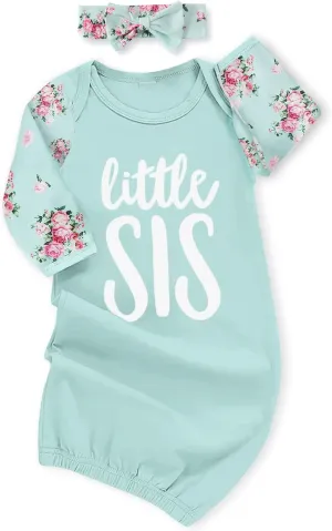 AMAWMW Newborn Baby Girl Little Sister Sleeper Gown Stripe Long Sleeve Nightgown Pajamas Gifts Stuff Essential Outfit
