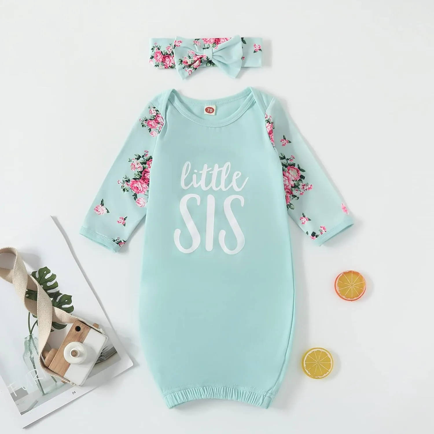 AMAWMW Newborn Baby Girl Little Sister Sleeper Gown Stripe Long Sleeve Nightgown Pajamas Gifts Stuff Essential Outfit