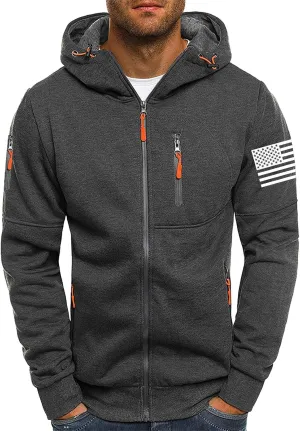 American Flag Hoodies for Men Zip up Lightweight Hoodie Sweatshirt Casual Fashion Jackets Fall Top with Zipper Pocket