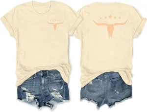 Anbech Womens Western Graphic Cowgirls Shirt Rodeo Print Tops Short Sleeve Cowboy Tops