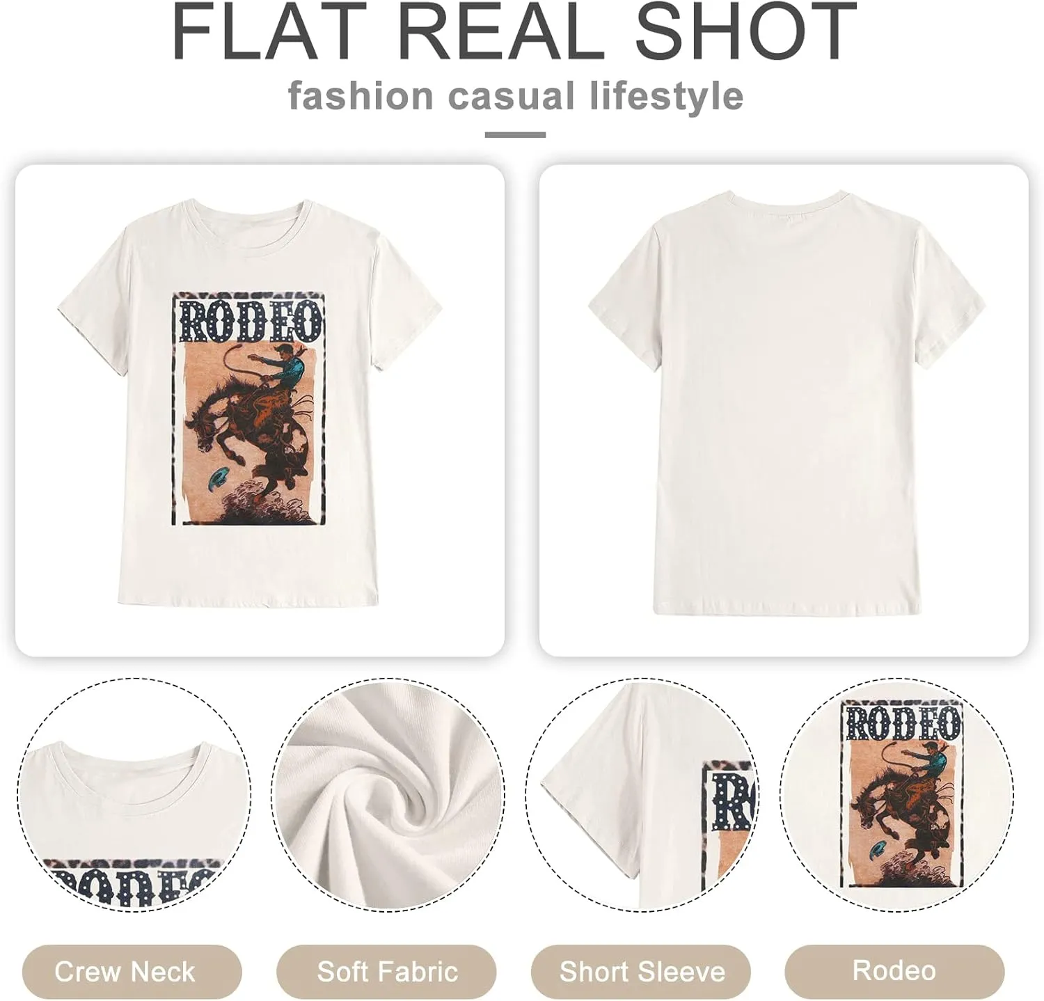 Anbech Womens Western Graphic Cowgirls Shirt Rodeo Print Tops Short Sleeve Cowboy Tops