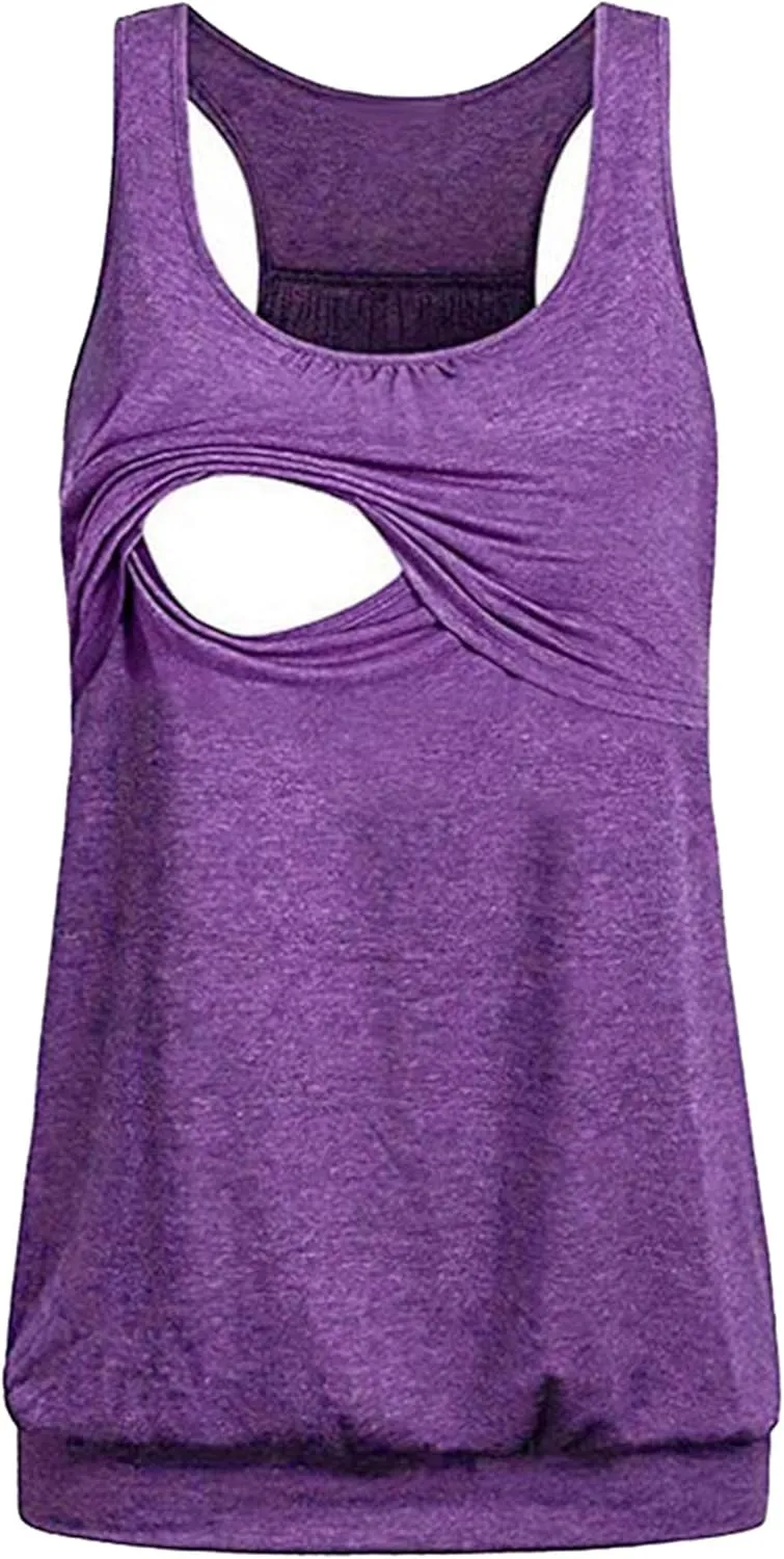 Andongnywell Plus Size Tank Tops Breastfeeding Shirt Women?s Maternity Nursing Vest Sleeveless Tops