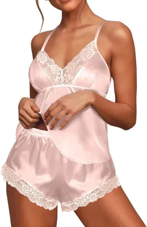 Avidlove Satin Pajamas Set Womens Lace Sleepwear Sexy Lingerie Cami Shorts Set S-XXL