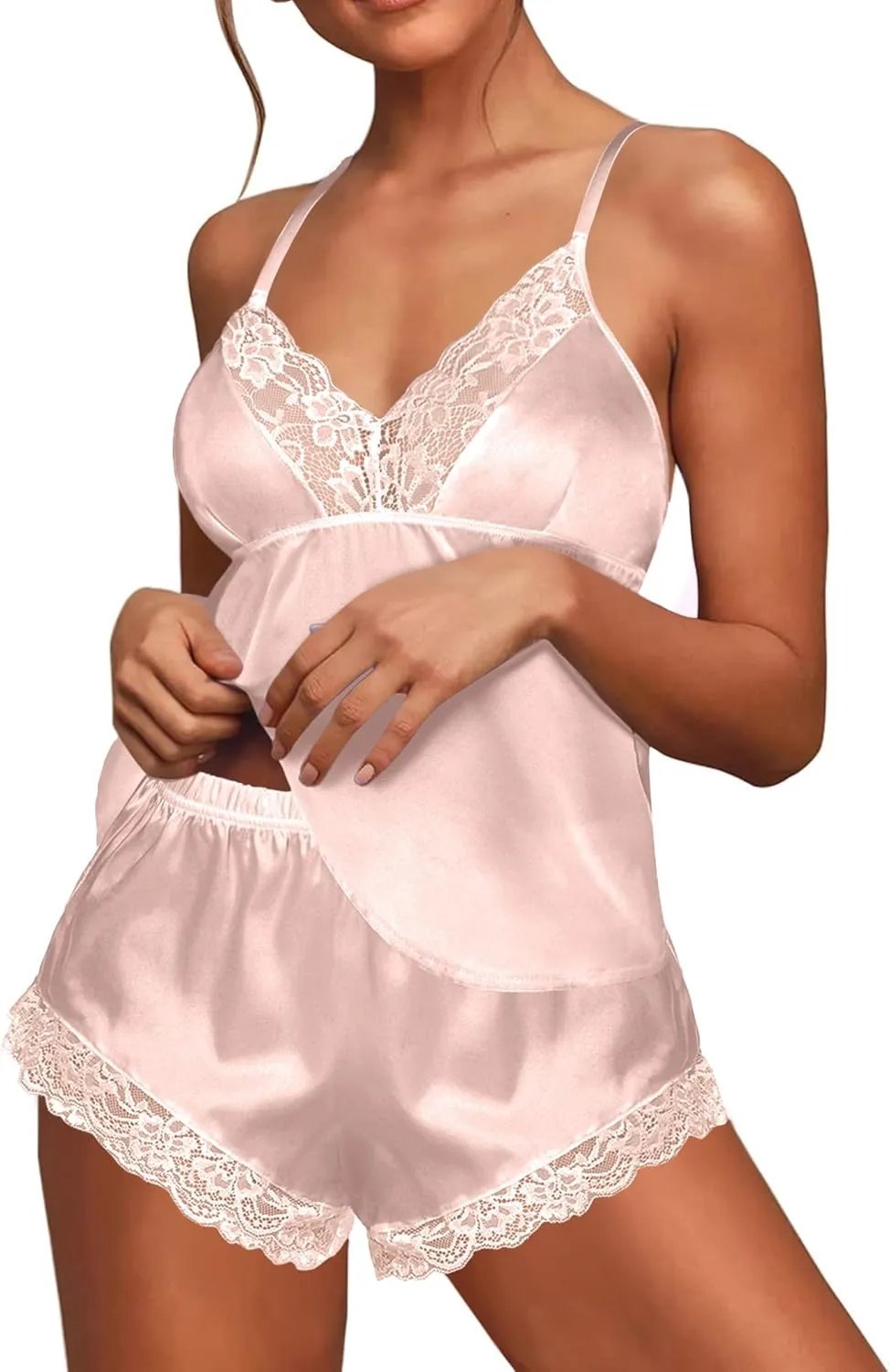 Avidlove Satin Pajamas Set Womens Lace Sleepwear Sexy Lingerie Cami Shorts Set S-XXL