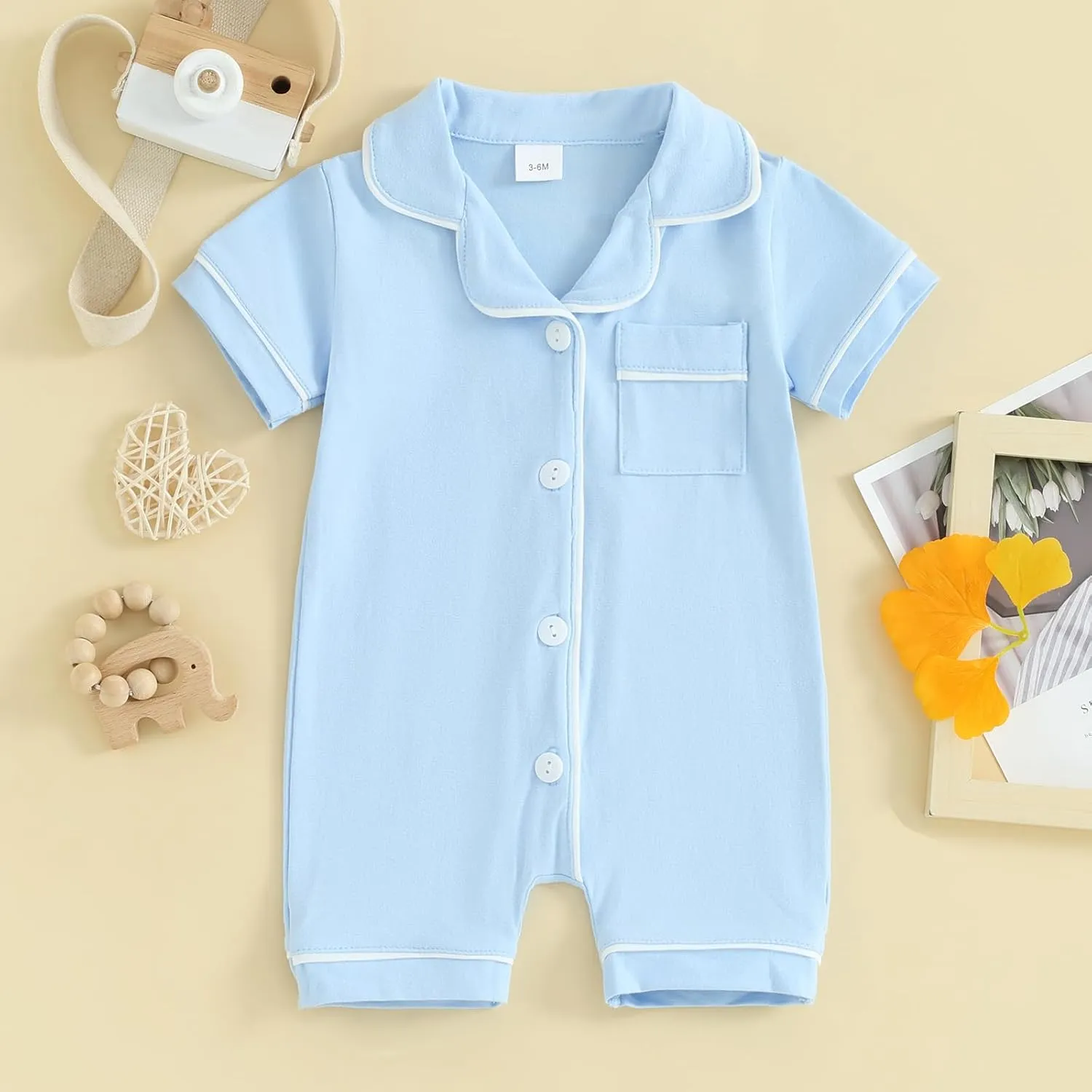 Baby Boy Girl Pajamas Romper Cute Short Sleeve Button Down Jumpsuit Sleepwear Infant Sleepers