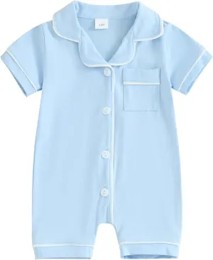 Baby Boy Girl Pajamas Romper Cute Short Sleeve Button Down Jumpsuit Sleepwear Infant Sleepers