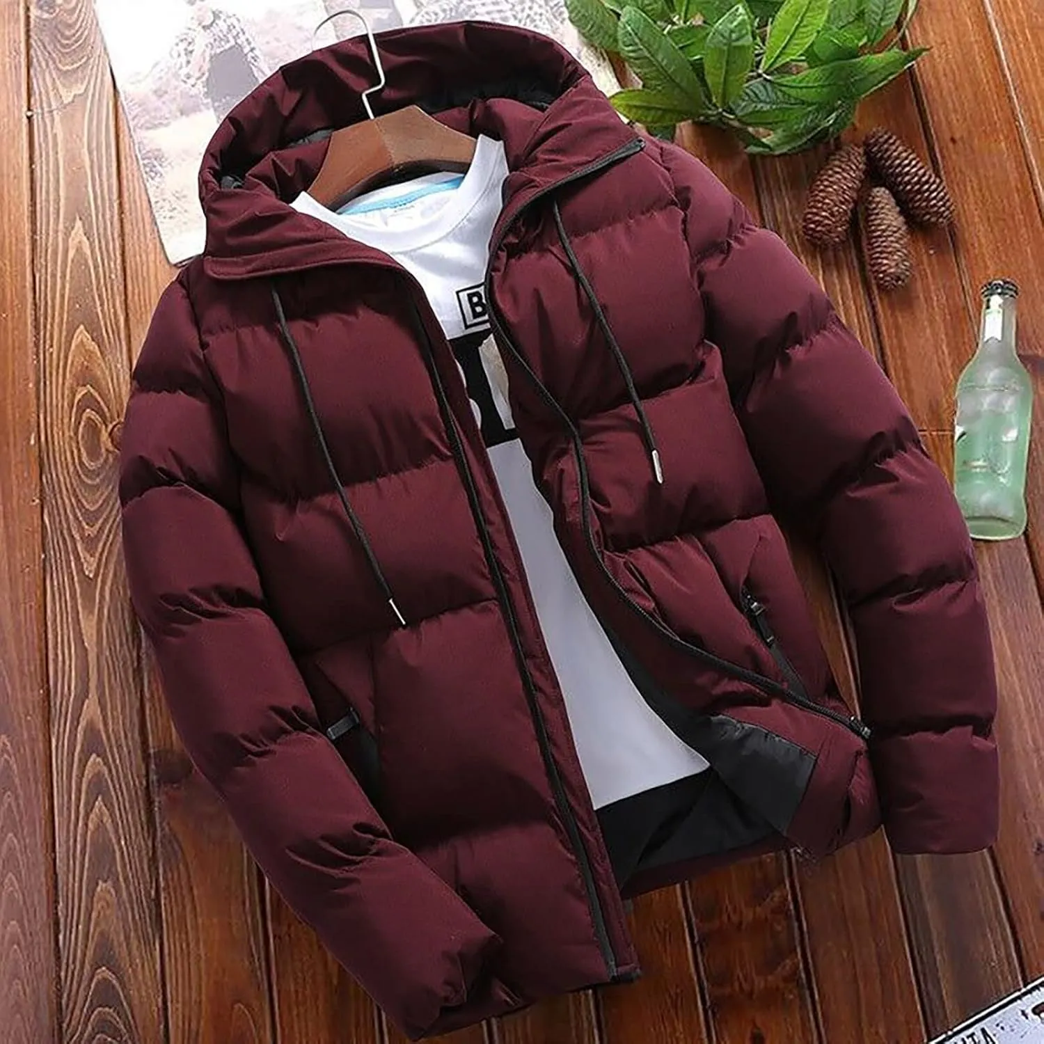 Big and Tall Padded Jacket for Men Thicken Puffer Coat with Hood Lightweight Parkas Stylish Winter Coats Bubble Coat