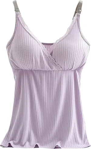 Binmer Nursing Cami Tank Tops for Breastfeeding Women with Built in Bra Sleeveless V Neck Camisole Soft Comfy Pregnant Shirts