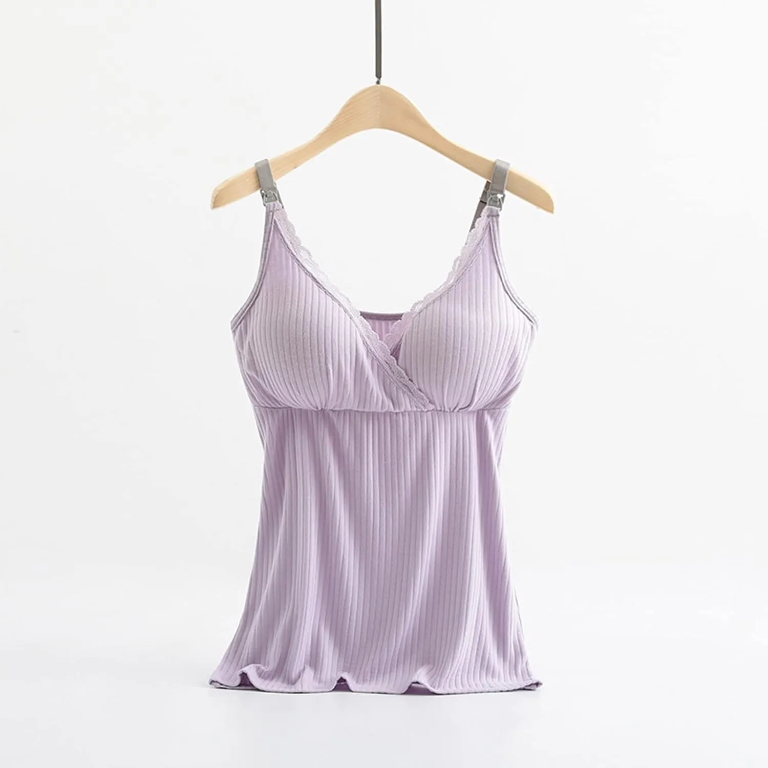 Binmer Nursing Cami Tank Tops for Breastfeeding Women with Built in Bra Sleeveless V Neck Camisole Soft Comfy Pregnant Shirts