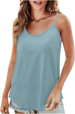 Camisoles for Women Plus Size Casual Crew Neck Tank Tops Loose Fit Sleeveless Shirts Summer Solid Color Tops