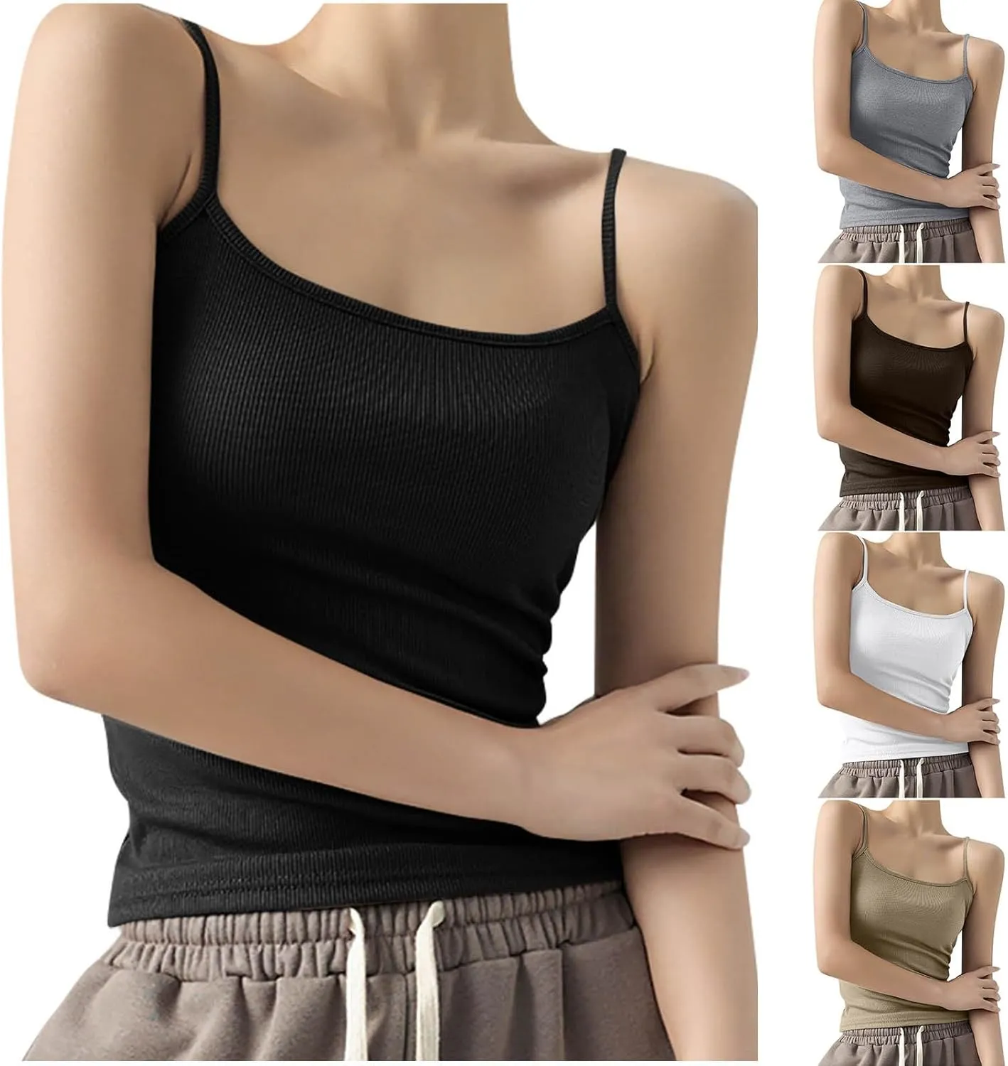 Camisoles for Women Summer Casual Ribbed Knit Tank Tops Sleeveless Solid Color Undershirts Trendy Comfy Shirts