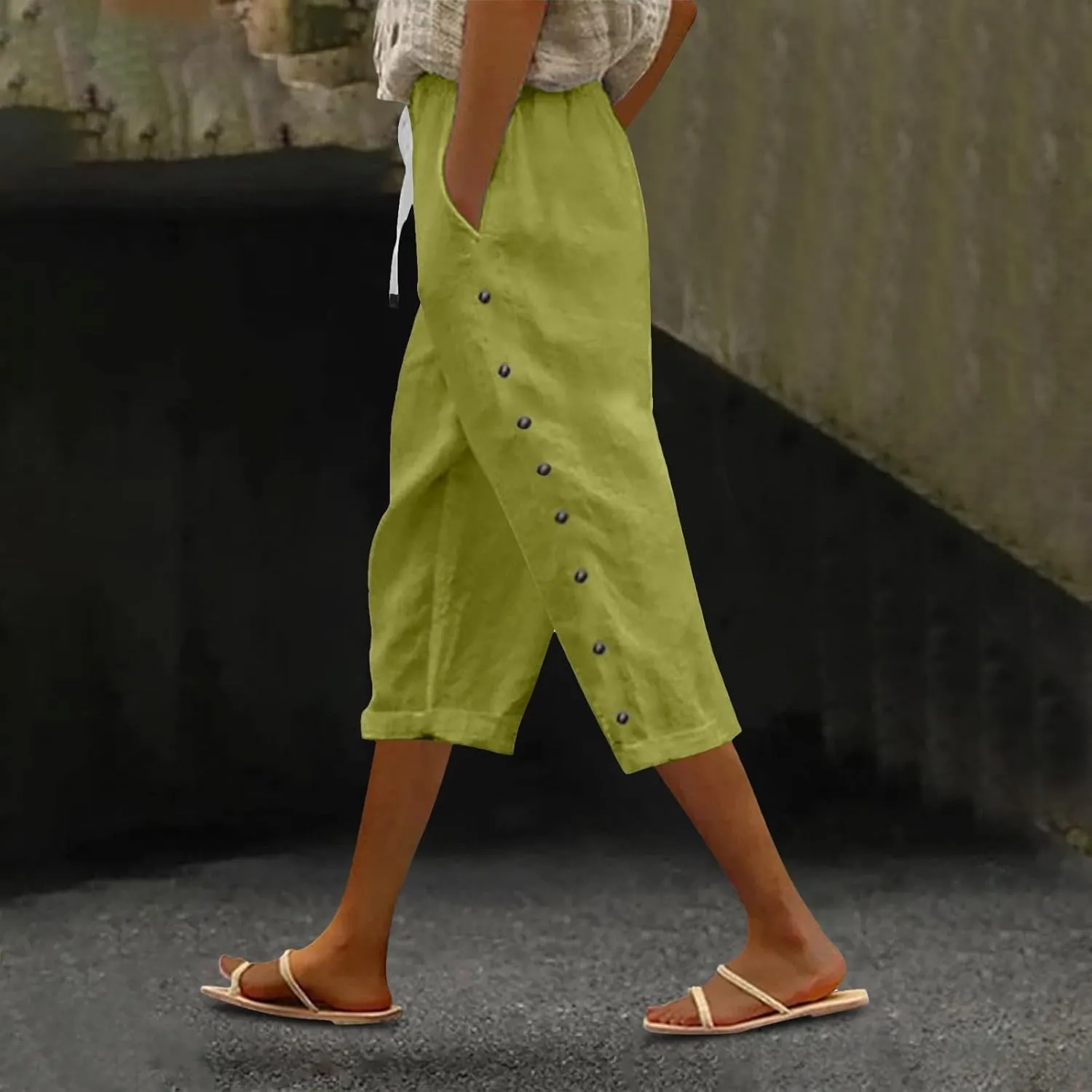 Capris Pants for Women Color Cotton Linen Elastic Seven Pants Beach Casual Pants Linen Casual Slacks Business Pants with