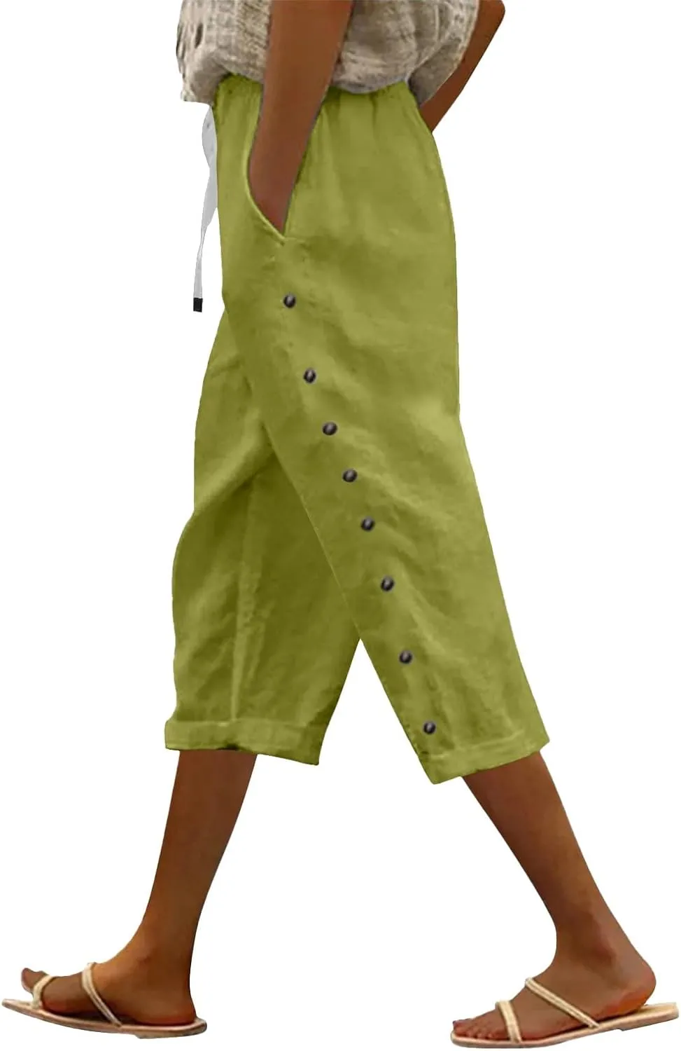 Capris Pants for Women Color Cotton Linen Elastic Seven Pants Beach Casual Pants Linen Casual Slacks Business Pants with