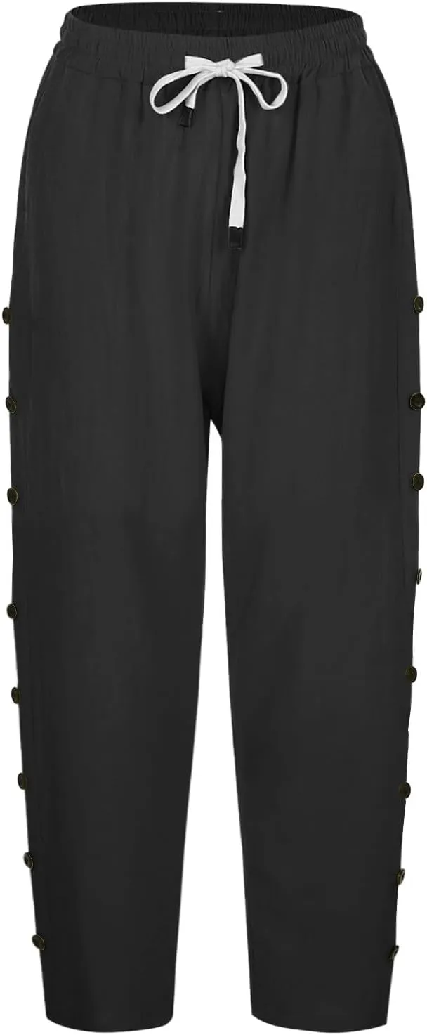 Capris Pants for Women Color Cotton Linen Elastic Seven Pants Beach Casual Pants Linen Casual Slacks Business Pants with