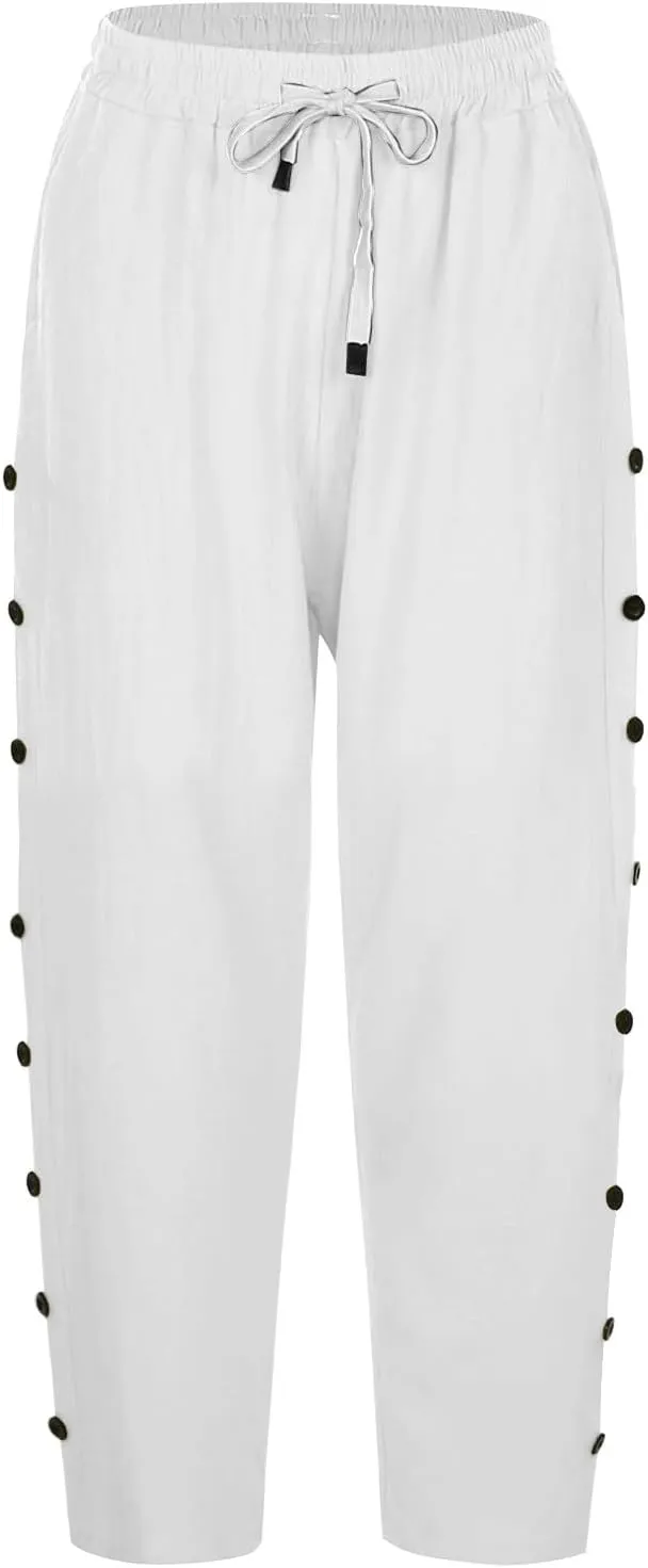 Capris Pants for Women Color Cotton Linen Elastic Seven Pants Beach Casual Pants Linen Casual Slacks Business Pants with