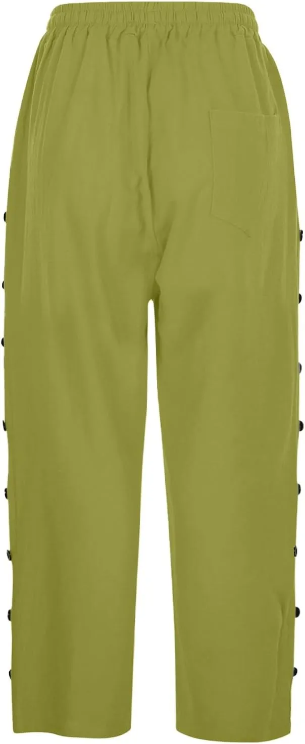 Capris Pants for Women Color Cotton Linen Elastic Seven Pants Beach Casual Pants Linen Casual Slacks Business Pants with