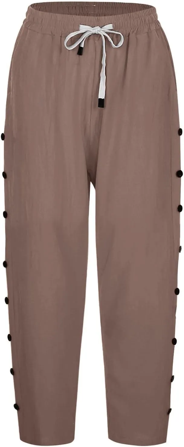 Capris Pants for Women Color Cotton Linen Elastic Seven Pants Beach Casual Pants Linen Casual Slacks Business Pants with