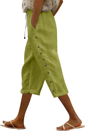 Capris Pants for Women Color Cotton Linen Elastic Seven Pants Beach Casual Pants Linen Casual Slacks Business Pants with