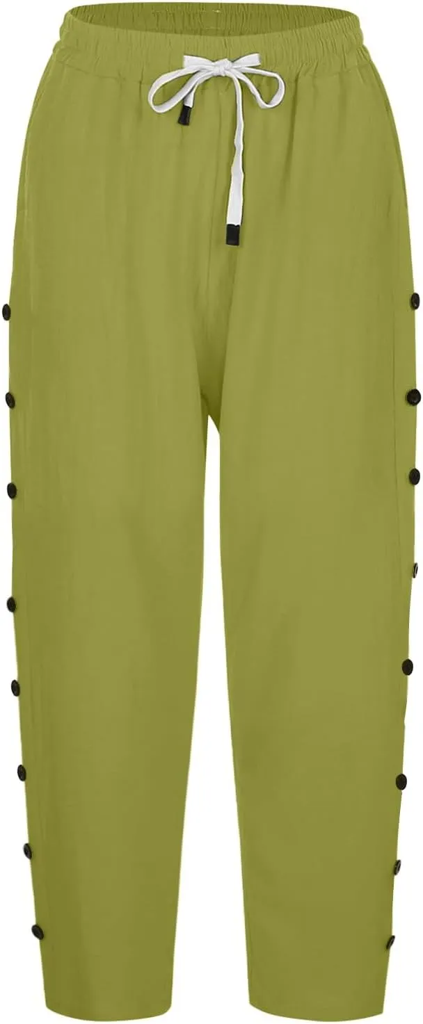 Capris Pants for Women Color Cotton Linen Elastic Seven Pants Beach Casual Pants Linen Casual Slacks Business Pants with