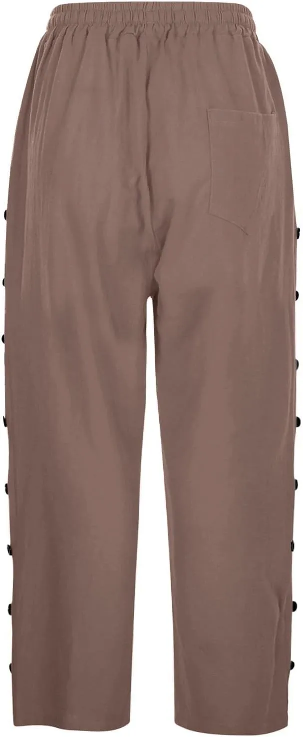 Capris Pants for Women Color Cotton Linen Elastic Seven Pants Beach Casual Pants Linen Casual Slacks Business Pants with