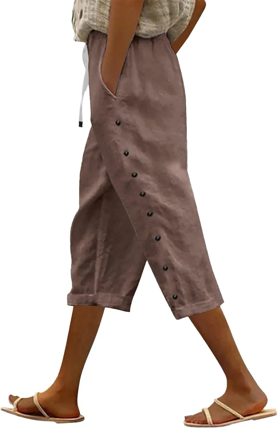 Capris Pants for Women Color Cotton Linen Elastic Seven Pants Beach Casual Pants Linen Casual Slacks Business Pants with