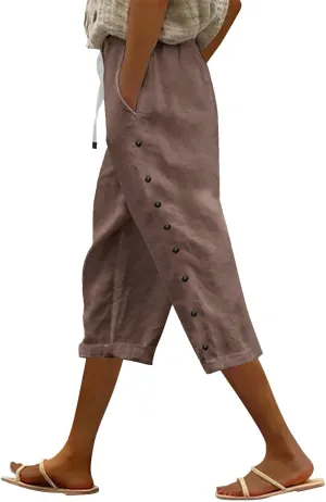 Capris Pants for Women Color Cotton Linen Elastic Seven Pants Beach Casual Pants Linen Casual Slacks Business Pants with