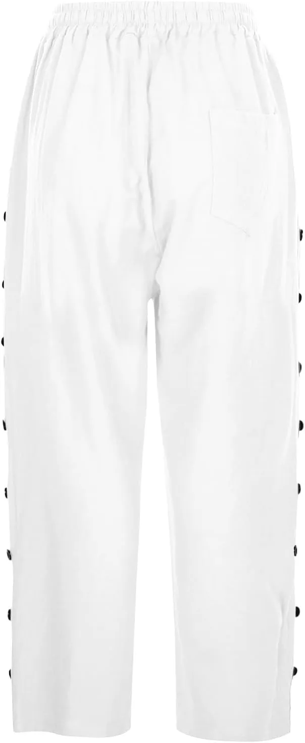 Capris Pants for Women Color Cotton Linen Elastic Seven Pants Beach Casual Pants Linen Casual Slacks Business Pants with
