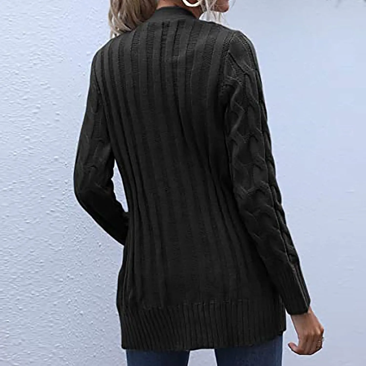 Cardigan Sweaters for Women 2024 Casual Long Sleeve Button Down Open Front Jackets Plus Size Cable Knit Sweater with Pockets