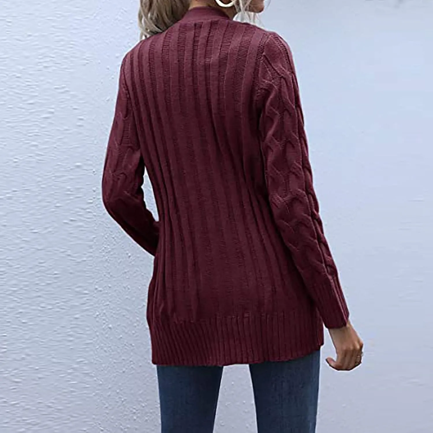 Cardigan Sweaters for Women 2024 Casual Long Sleeve Button Down Open Front Jackets Plus Size Cable Knit Sweater with Pockets