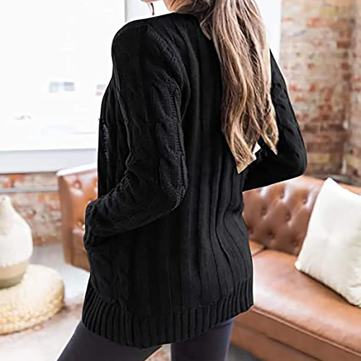 Cardigan Sweaters for Women 2024 Casual Long Sleeve Button Down Open Front Jackets Plus Size Cable Knit Sweater with Pockets