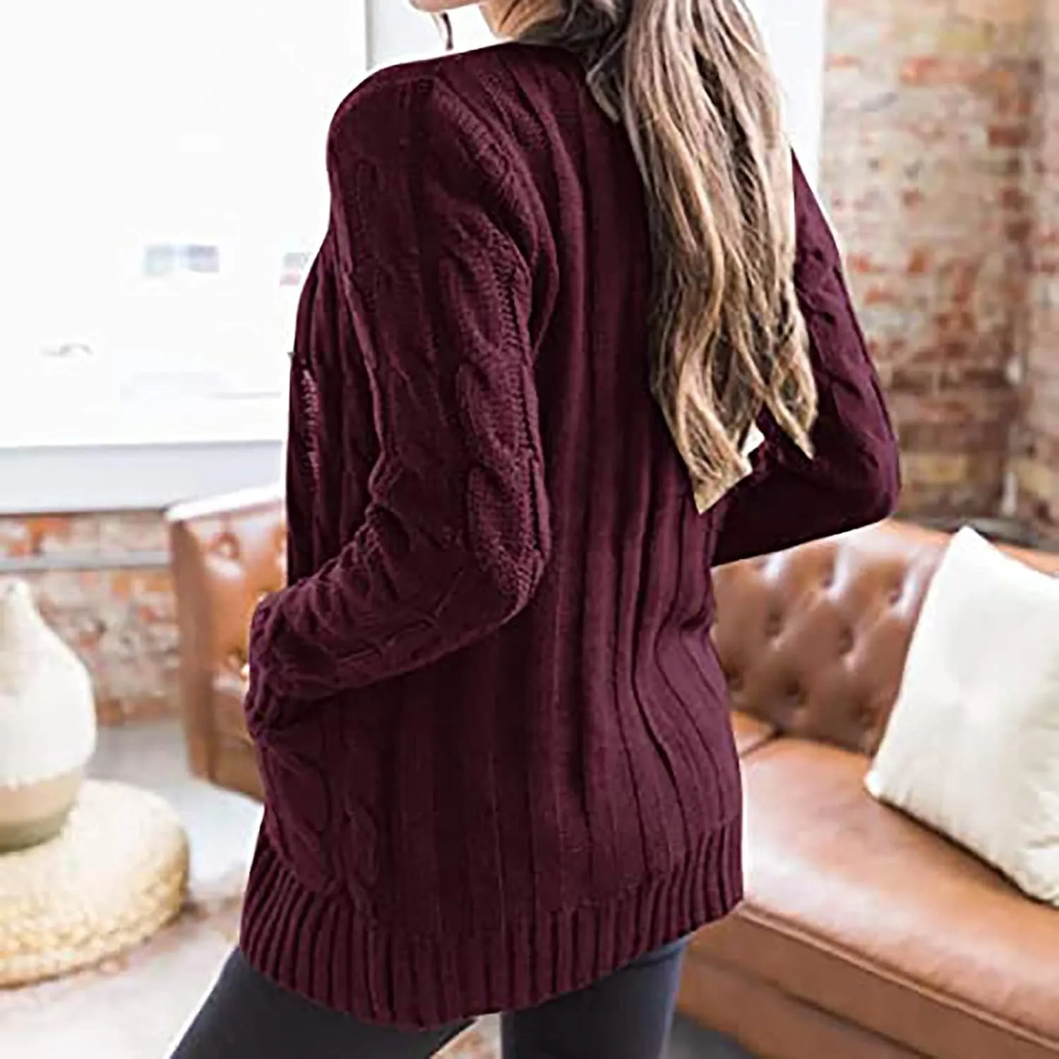 Cardigan Sweaters for Women 2024 Casual Long Sleeve Button Down Open Front Jackets Plus Size Cable Knit Sweater with Pockets