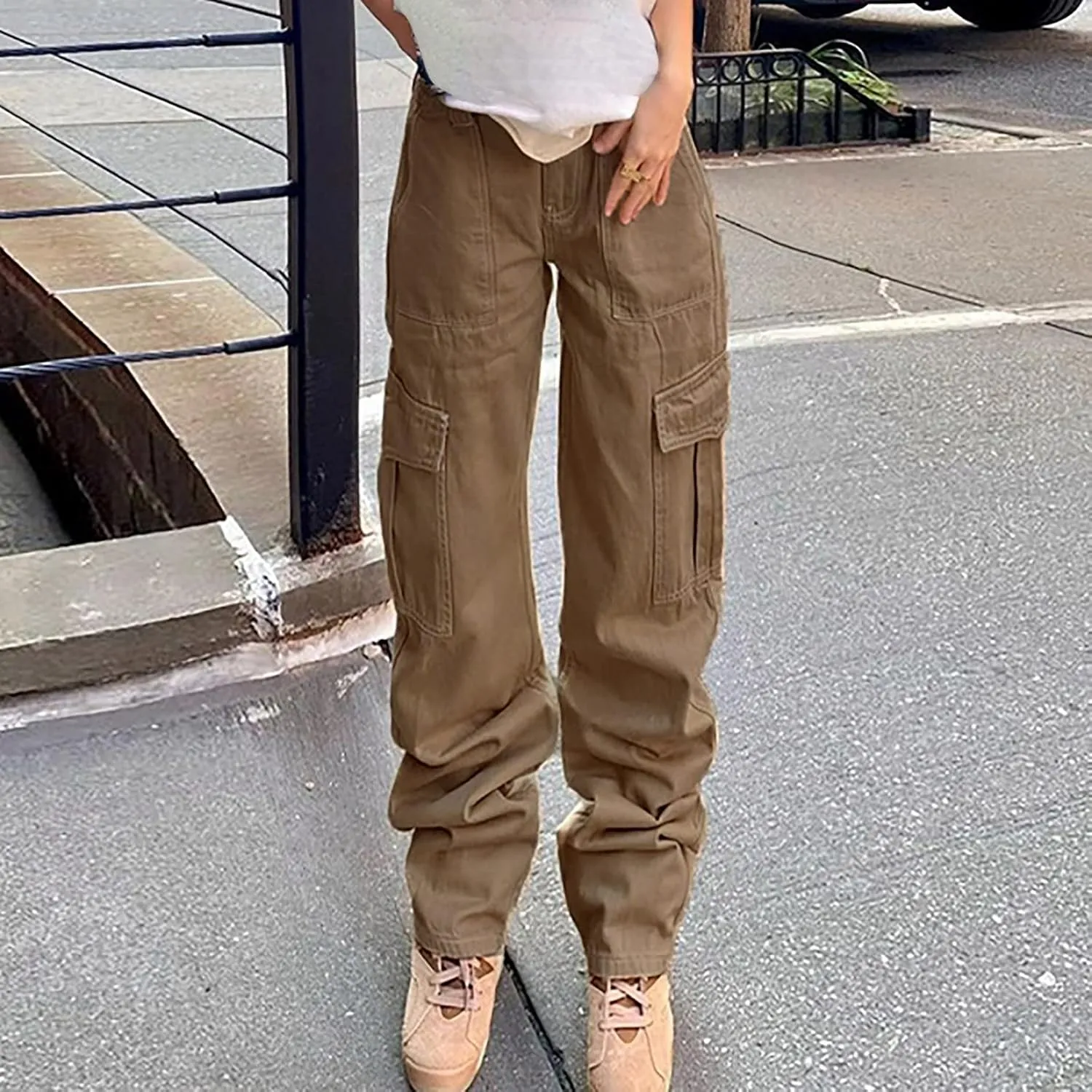 Cargo Pants Women High Waisted Casual Baggy Stretchy Wide Leg Military Trousers Y2K Streetwear Jogger Sweatpants