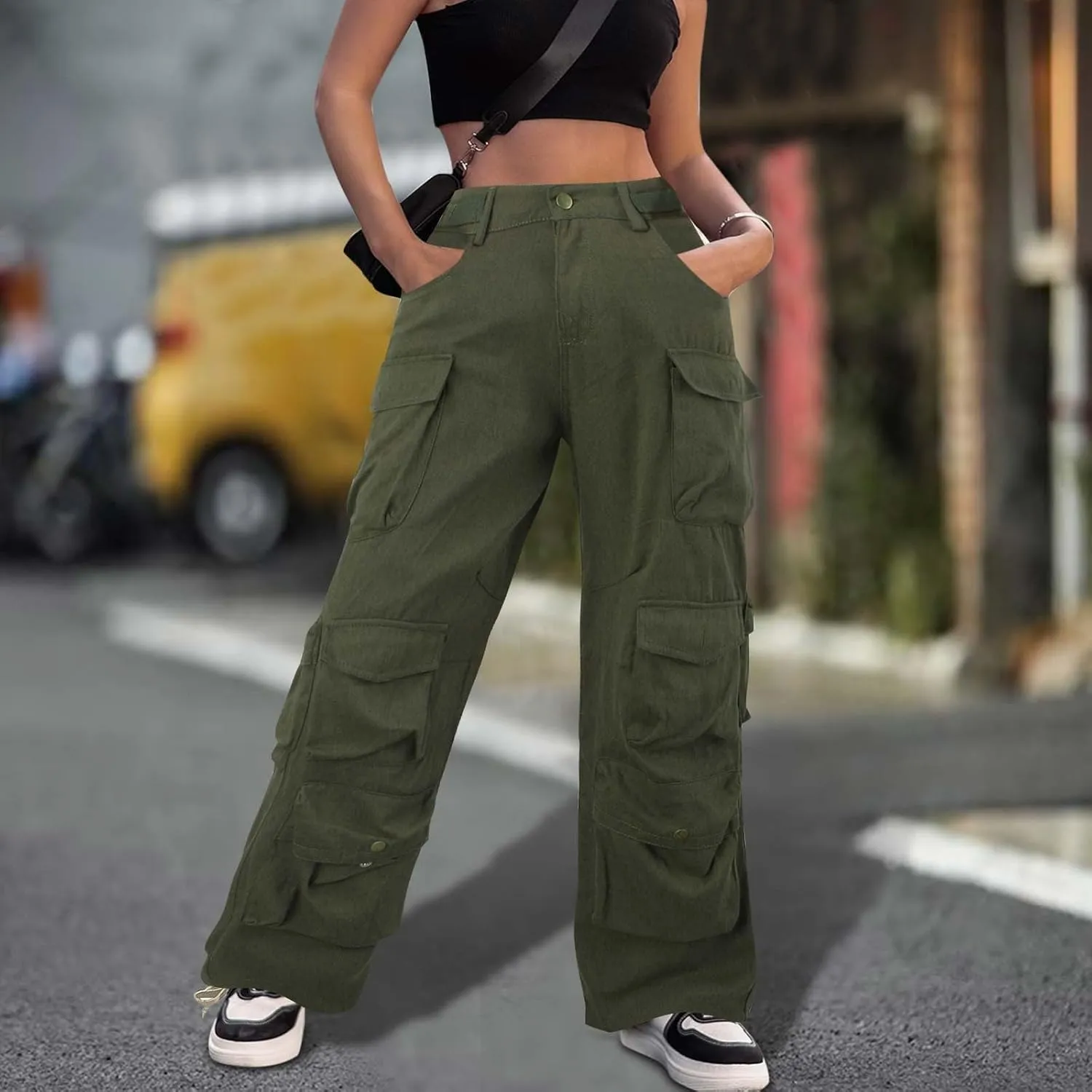 Cargo Pants Women High Waisted Casual Baggy Stretchy Wide Leg Military Trousers Y2K Streetwear Jogger Sweatpants
