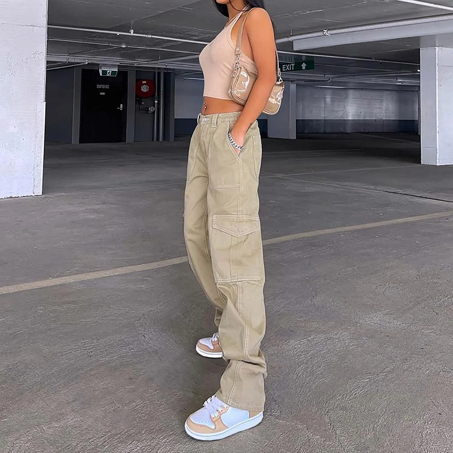 Cargo Pants Women High Waisted Casual Baggy Stretchy Wide Leg Military Trousers Y2K Streetwear Jogger Sweatpants