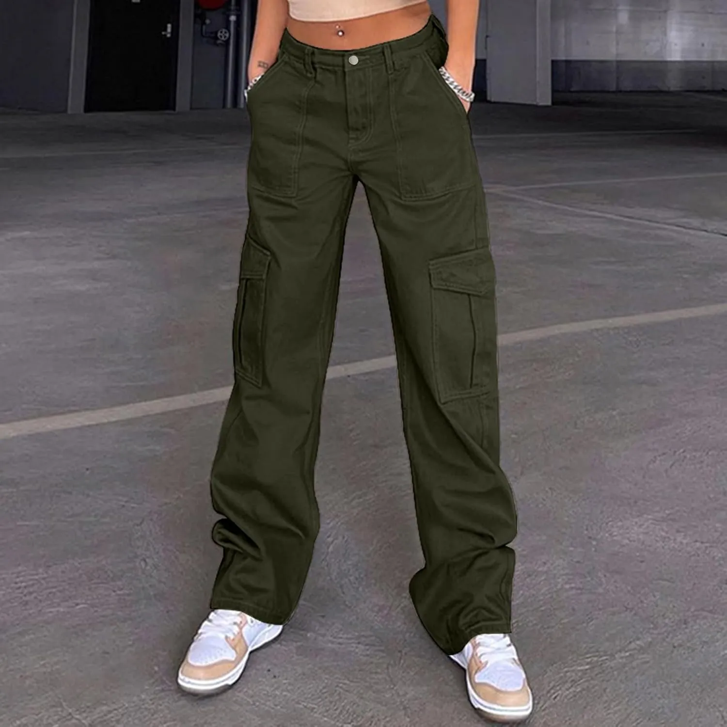Cargo Pants Women High Waisted Casual Baggy Stretchy Wide Leg Military Trousers Y2K Streetwear Jogger Sweatpants