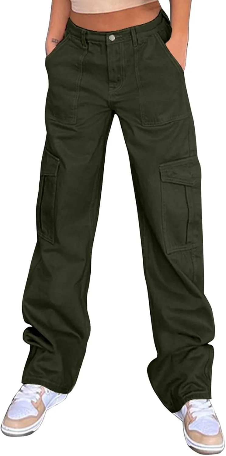 Cargo Pants Women High Waisted Casual Baggy Stretchy Wide Leg Military Trousers Y2K Streetwear Jogger Sweatpants