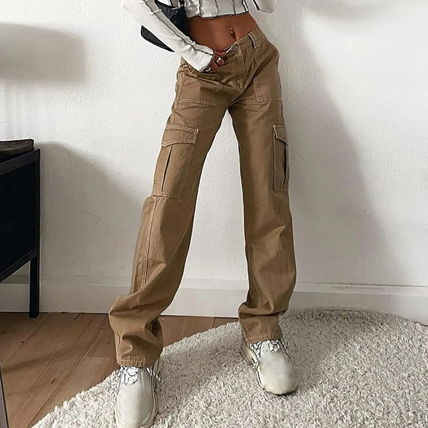 Cargo Pants Women High Waisted Casual Baggy Stretchy Wide Leg Military Trousers Y2K Streetwear Jogger Sweatpants
