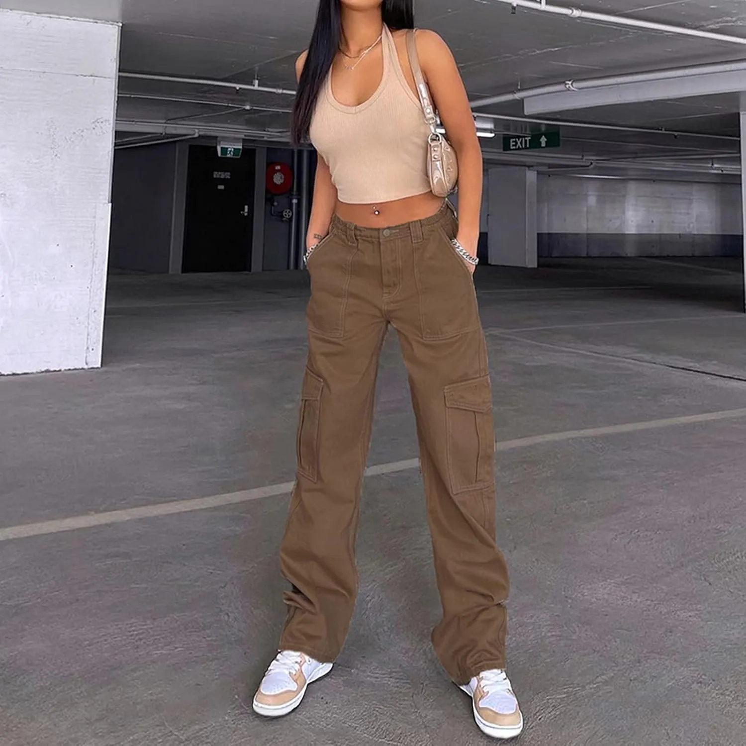 Cargo Pants Women High Waisted Casual Baggy Stretchy Wide Leg Military Trousers Y2K Streetwear Jogger Sweatpants