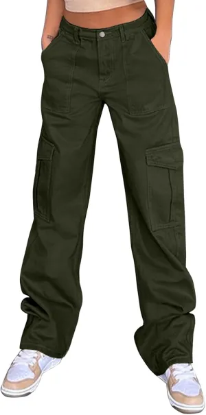 Cargo Pants Women High Waisted Casual Baggy Stretchy Wide Leg Military Trousers Y2K Streetwear Jogger Sweatpants