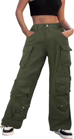 Cargo Pants Women High Waisted Casual Baggy Stretchy Wide Leg Military Trousers Y2K Streetwear Jogger Sweatpants