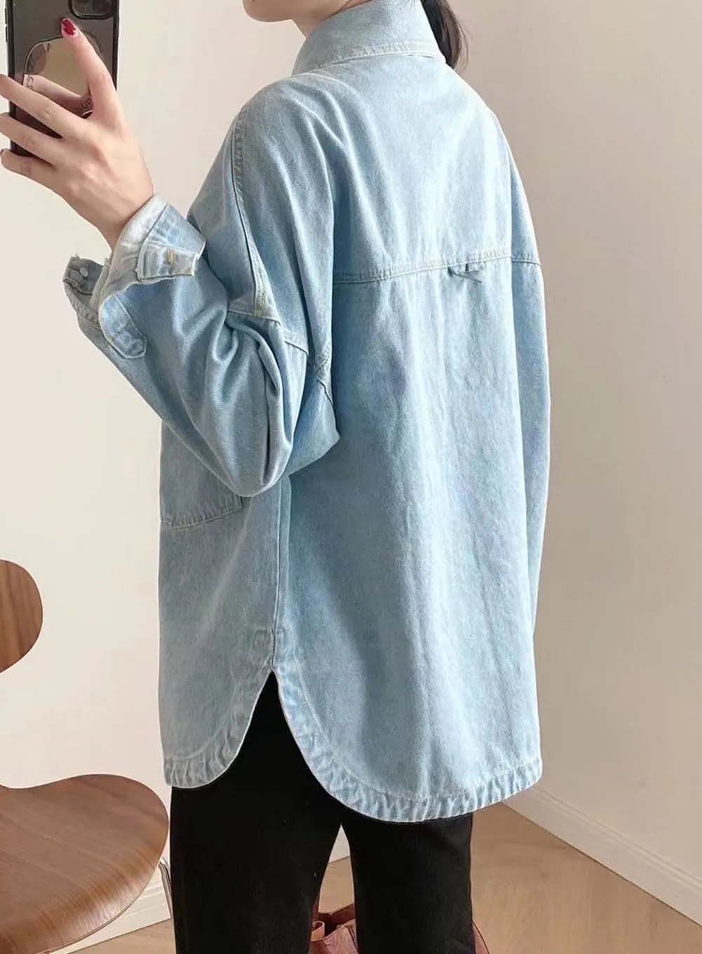 CHARTOU Women Denim Jacket Button Down Oversized Denim Jean Shirt Shacket Outwear