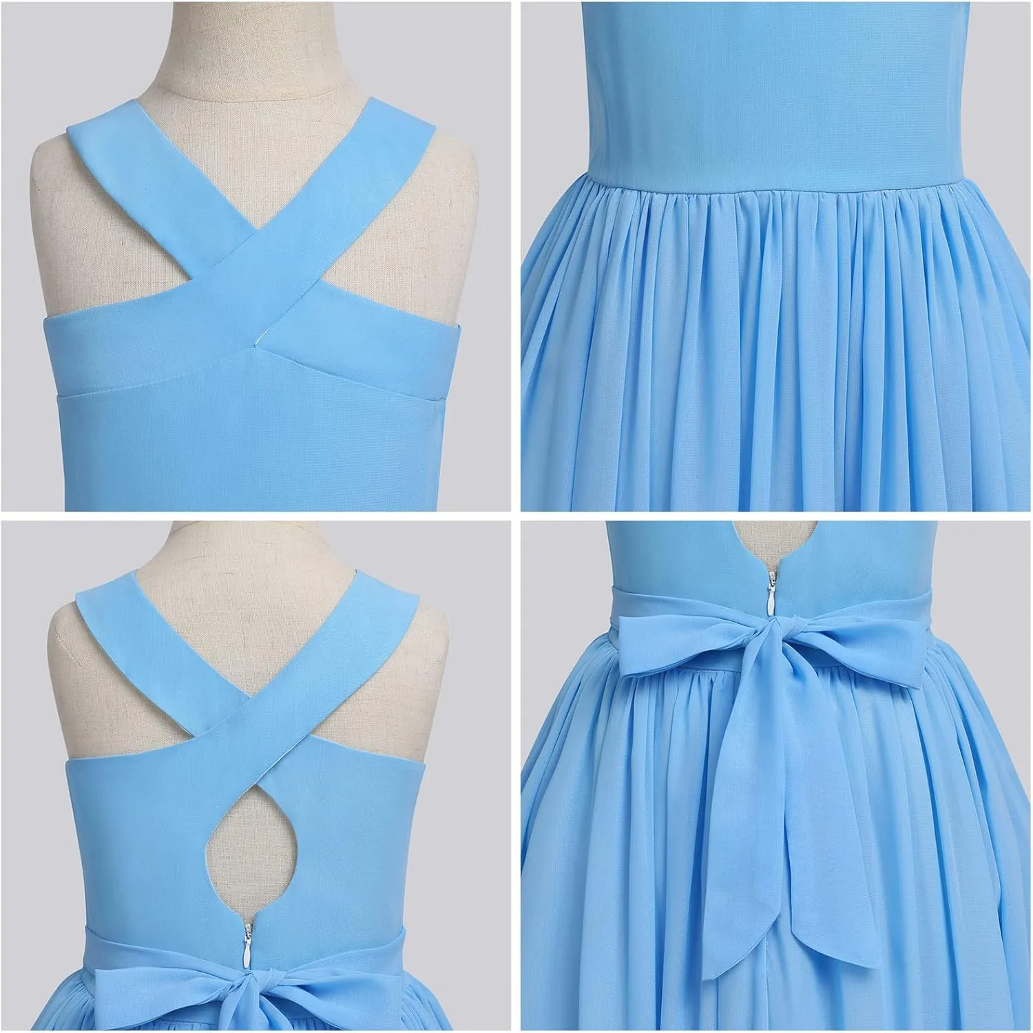 Chiffon Prom Formal Party Princess Bridesmaid Flower Girl's Dress for Kids Halter Backless Holiday Evening Gown