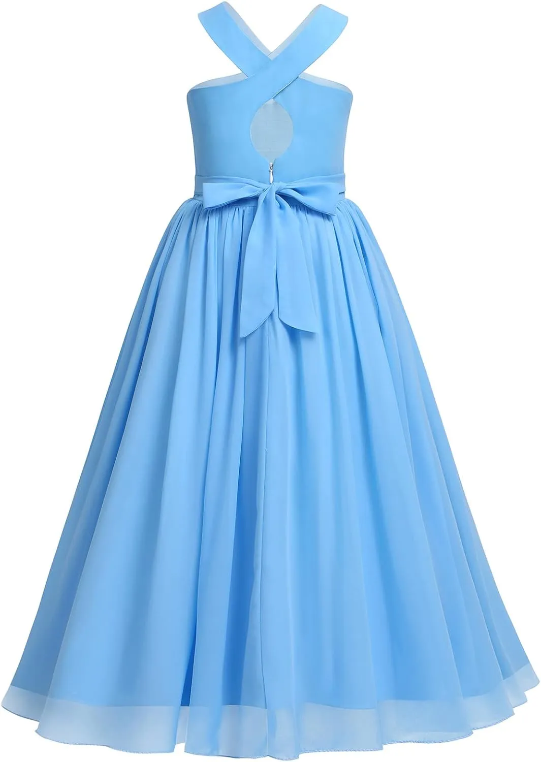 Chiffon Prom Formal Party Princess Bridesmaid Flower Girl's Dress for Kids Halter Backless Holiday Evening Gown
